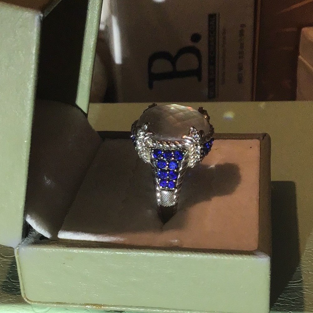 JUDITH RIPKA MONACO MOP DOUBLET W/SAPPHIRES RING - Picture 3 of 10